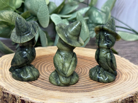Owl with Witch Hat - Green Jade