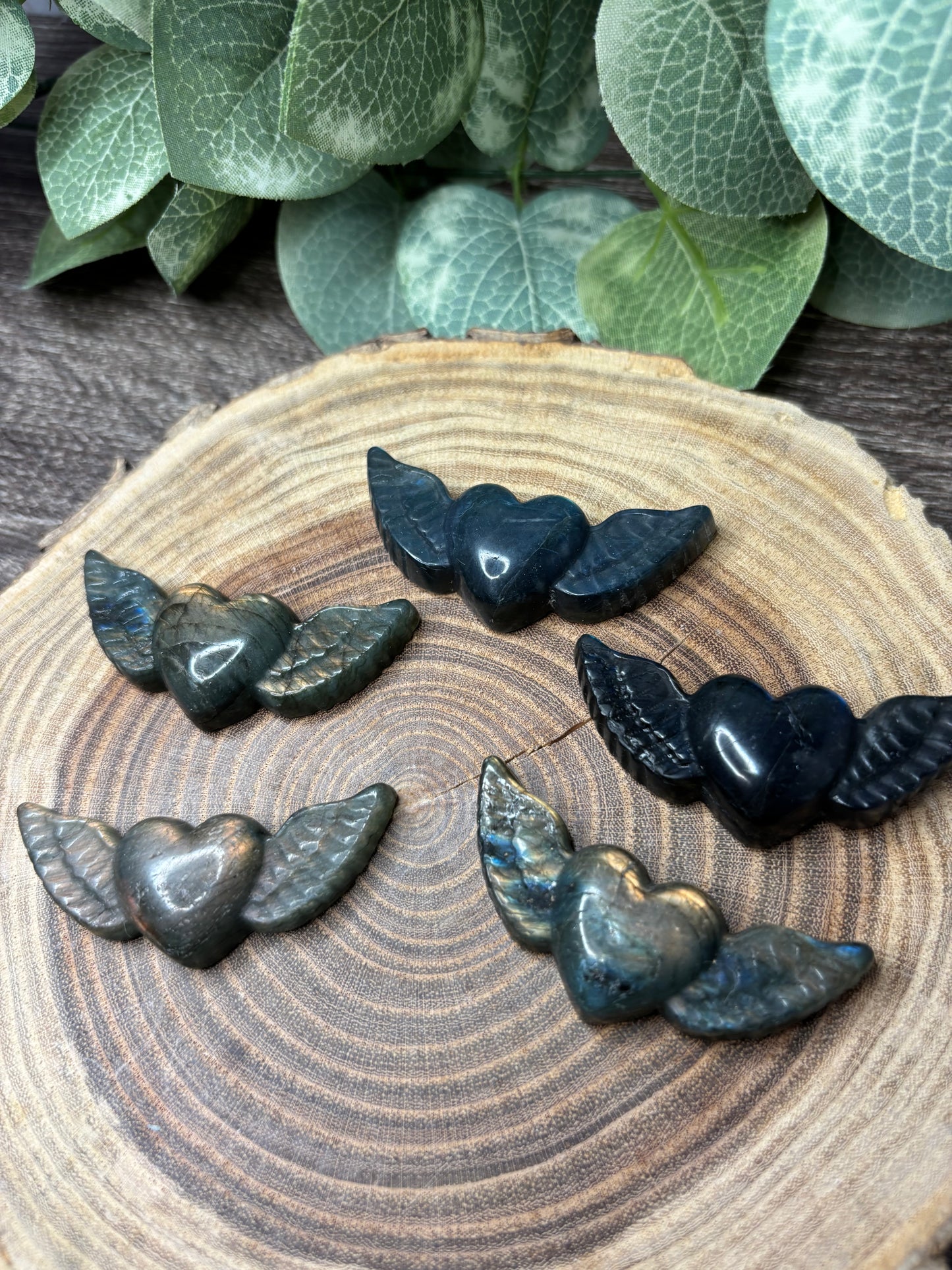 Wing and Heart Labradorite Carving