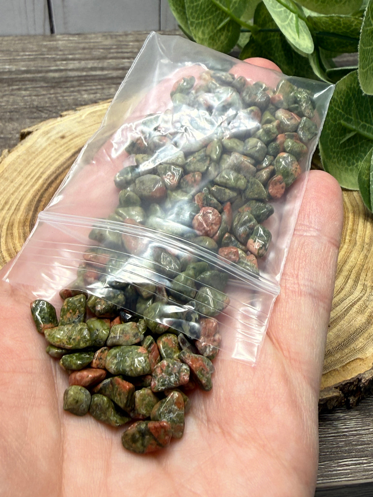 Unakite Crystal Chip Bag