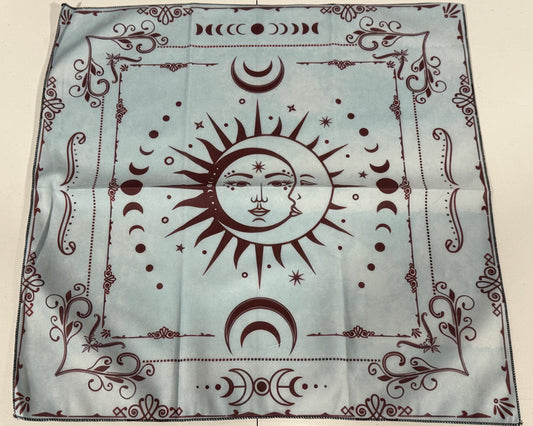 Altar Cloth Suede light blue & brown - moon, sun and moon phases
