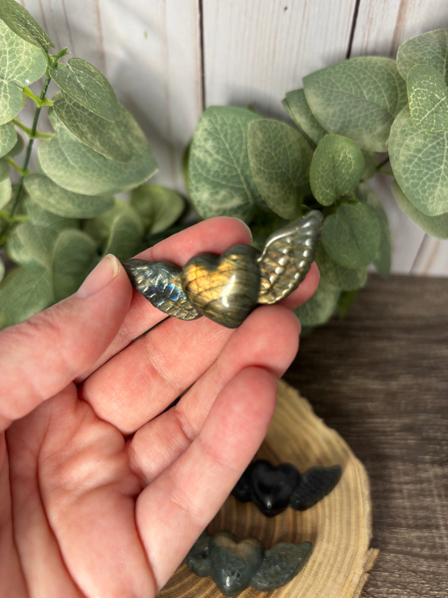 Wing and Heart Labradorite Carving