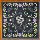 Altar Cloth - black - Snake, Seasons, Moon Phases, Floral Border with Crescent moons