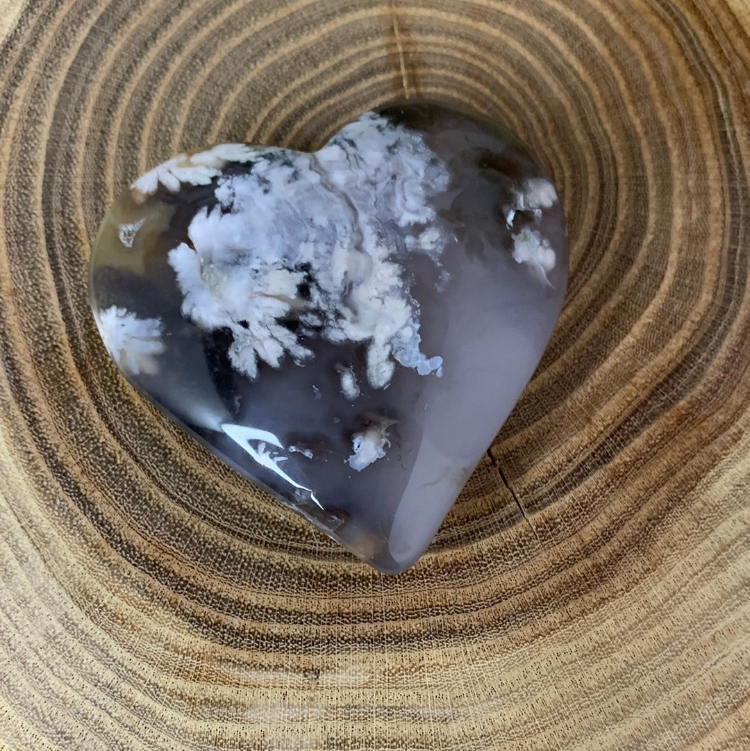 Black Flower Agate Hearts