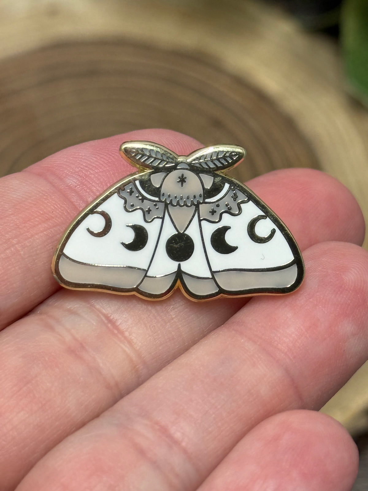 Butterfly Moth Moon Phase Pin - White and Gold