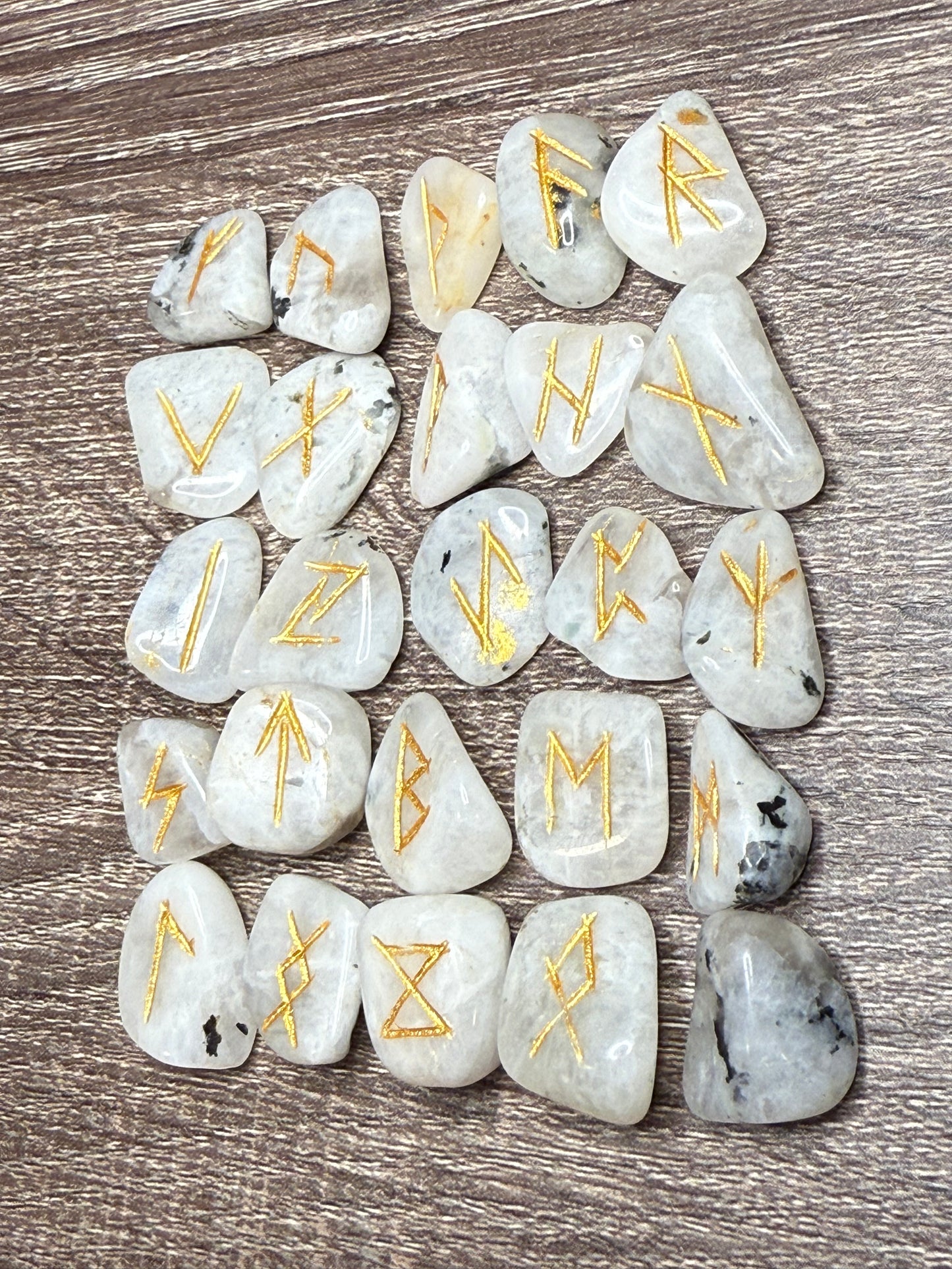 Rainbow Moonstone Rune Stones Set #2 Crystal with Elder Futhark Letterings