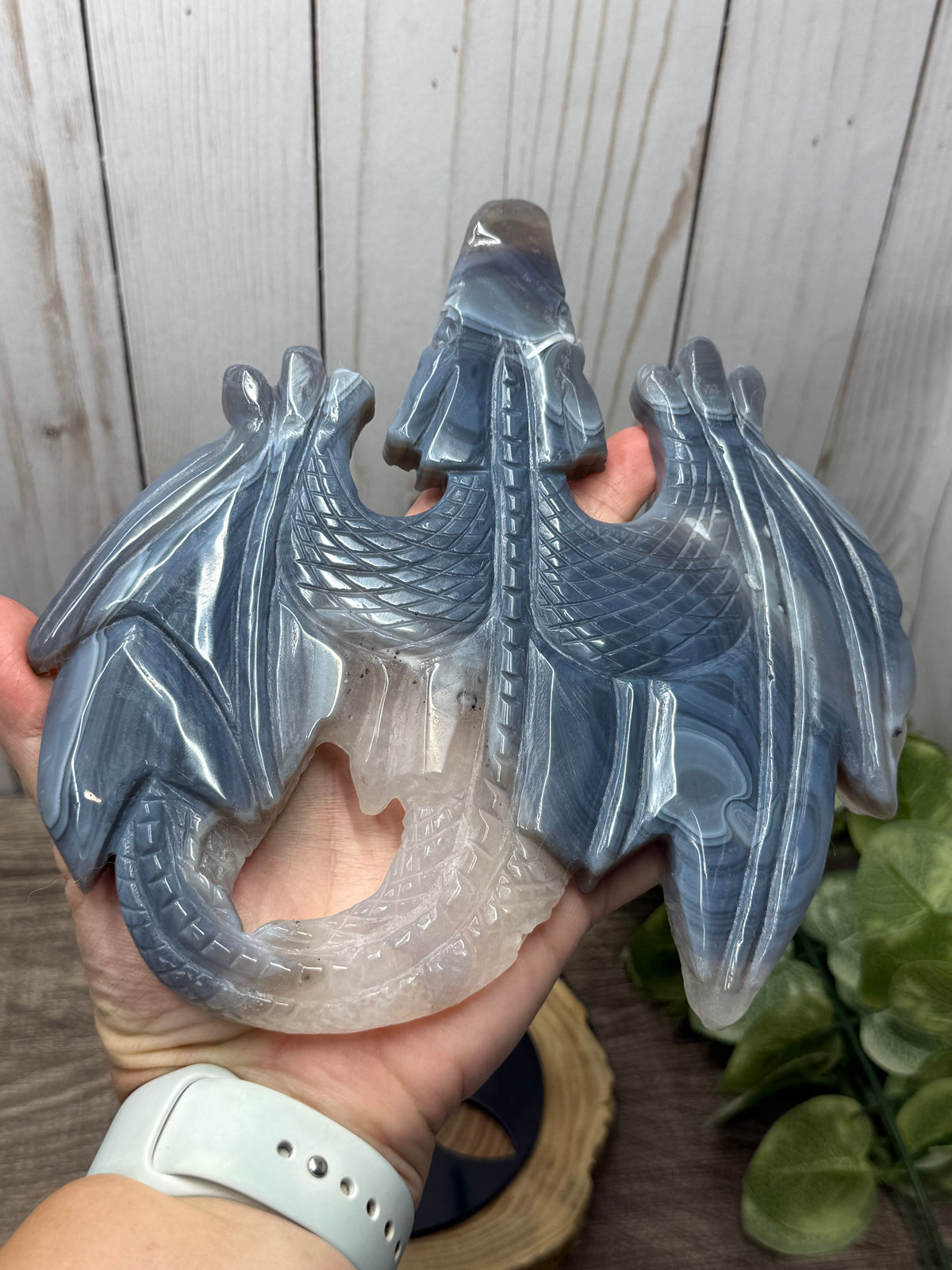 Agate Dragon on Black Stand that Rotates