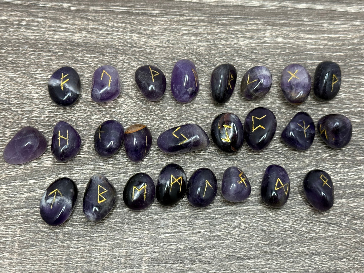 Amethyst Rune Stones Set Crystal with Elder Futhark Letterings - Set 1