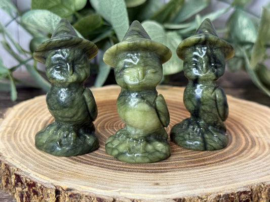 Owl with Witch Hat - Green Jade