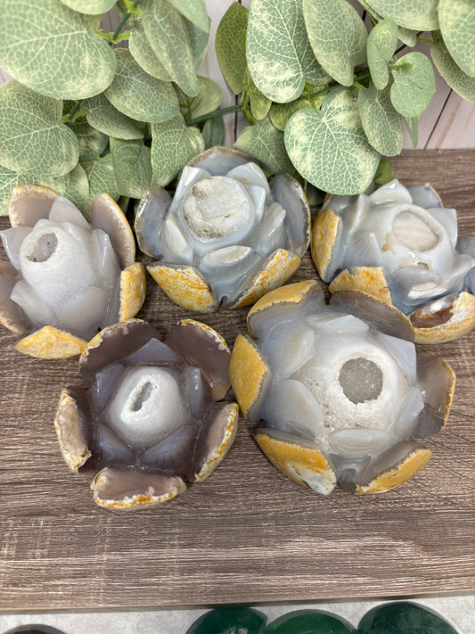 Druzy Agate Lotus Flowers