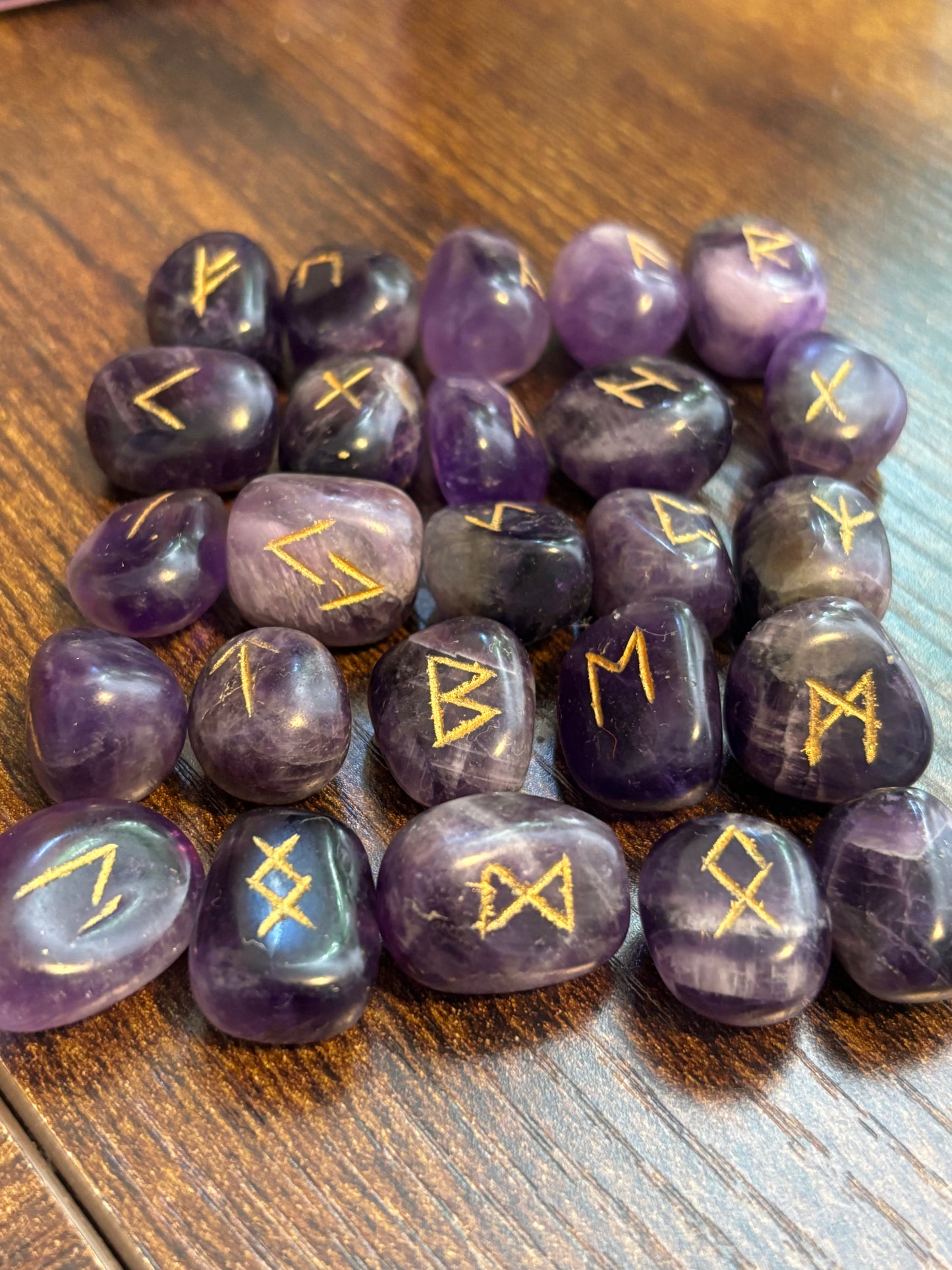 Amethyst Rune Stones Set Crystal with Elder Futhark Letterings - Set 1