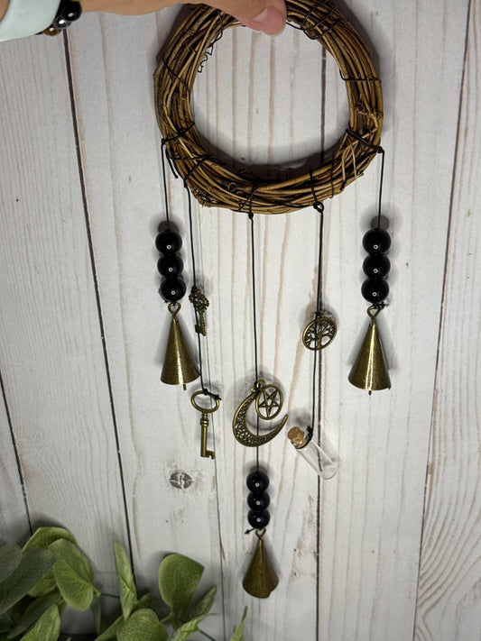 Witch Bells for Home Protection - 3 Bronze Bells, 1 jar, and charms