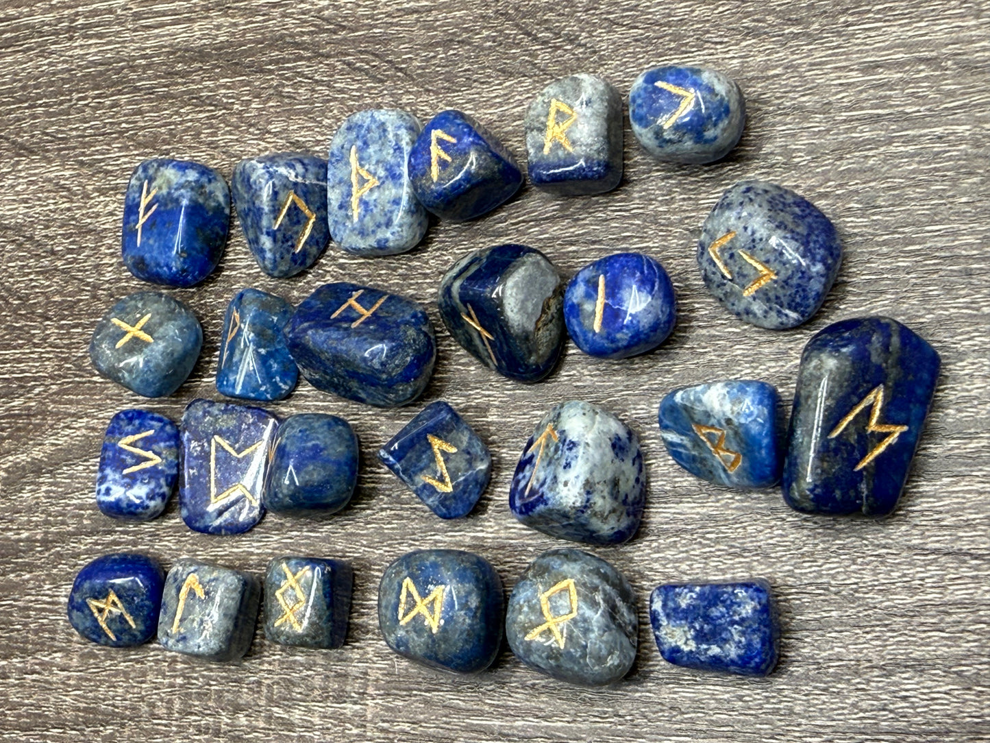 Lapis Lazuli Gemstone Rune Engraved Elder Futhark Lettering