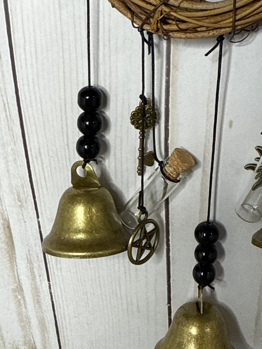 Witch Bells for Home Protection, 3 Bells, charms and 2 crystal bottles
