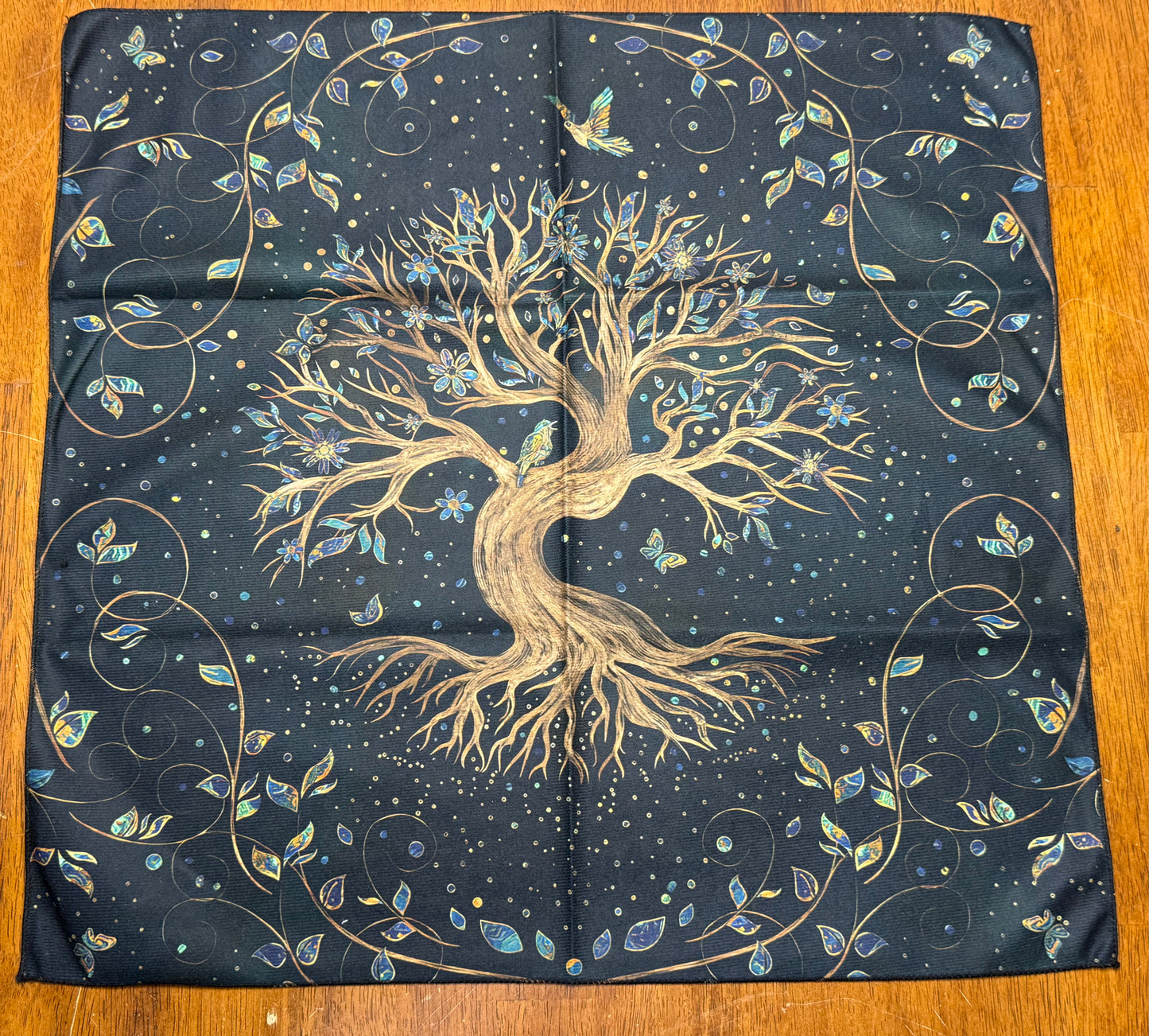 Altar Cloth suede - Tree of Life, Birds, Butterflies, Whimsical leaves