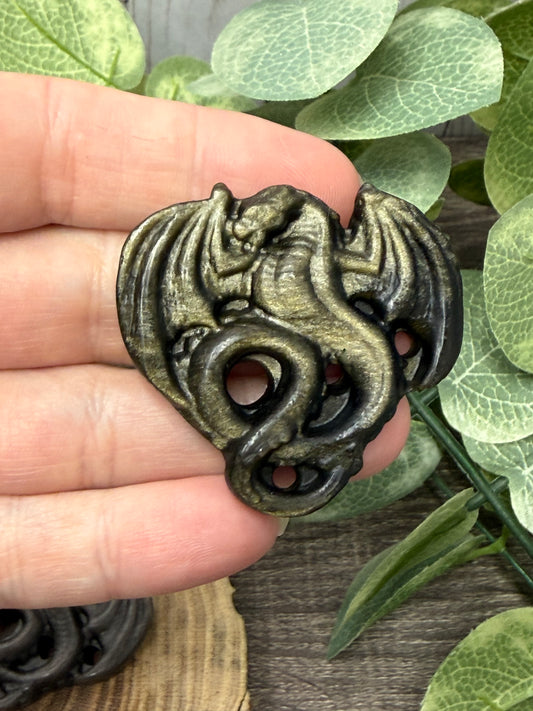 Dragon Carvings - Gold Sheen and Silver Sheen Obsidian
