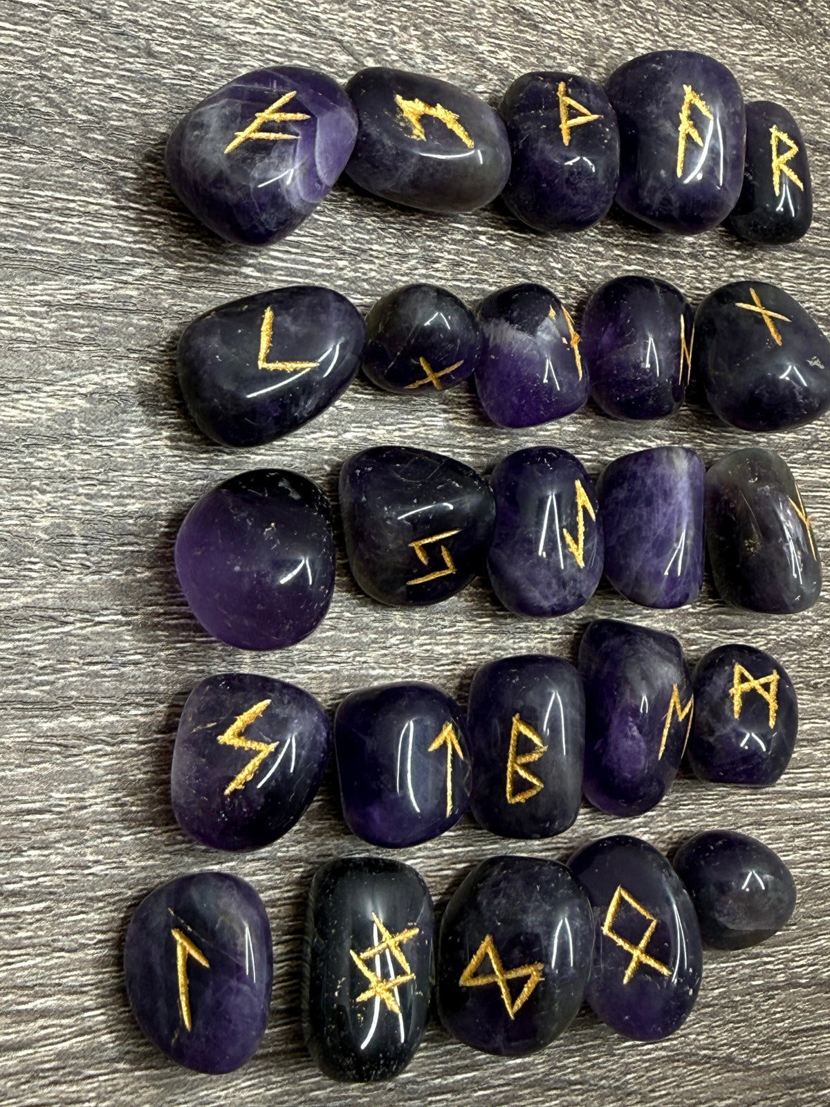 Amethyst Rune Stones Set Crystal with Elder Futhark Letterings - Set 2