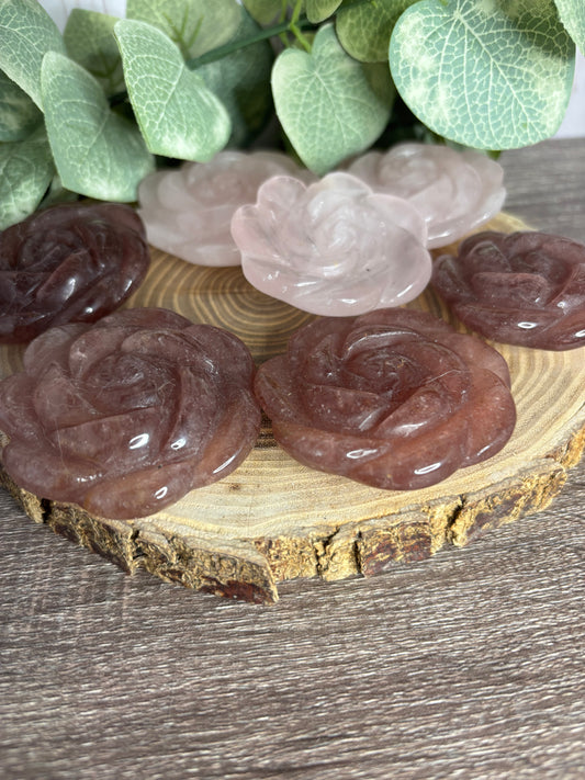 Flower Carvings - Rose Quartz & Strawberry Quartz