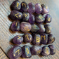 Amethyst Rune Stones Set Crystal with Elder Futhark Letterings - Set 1