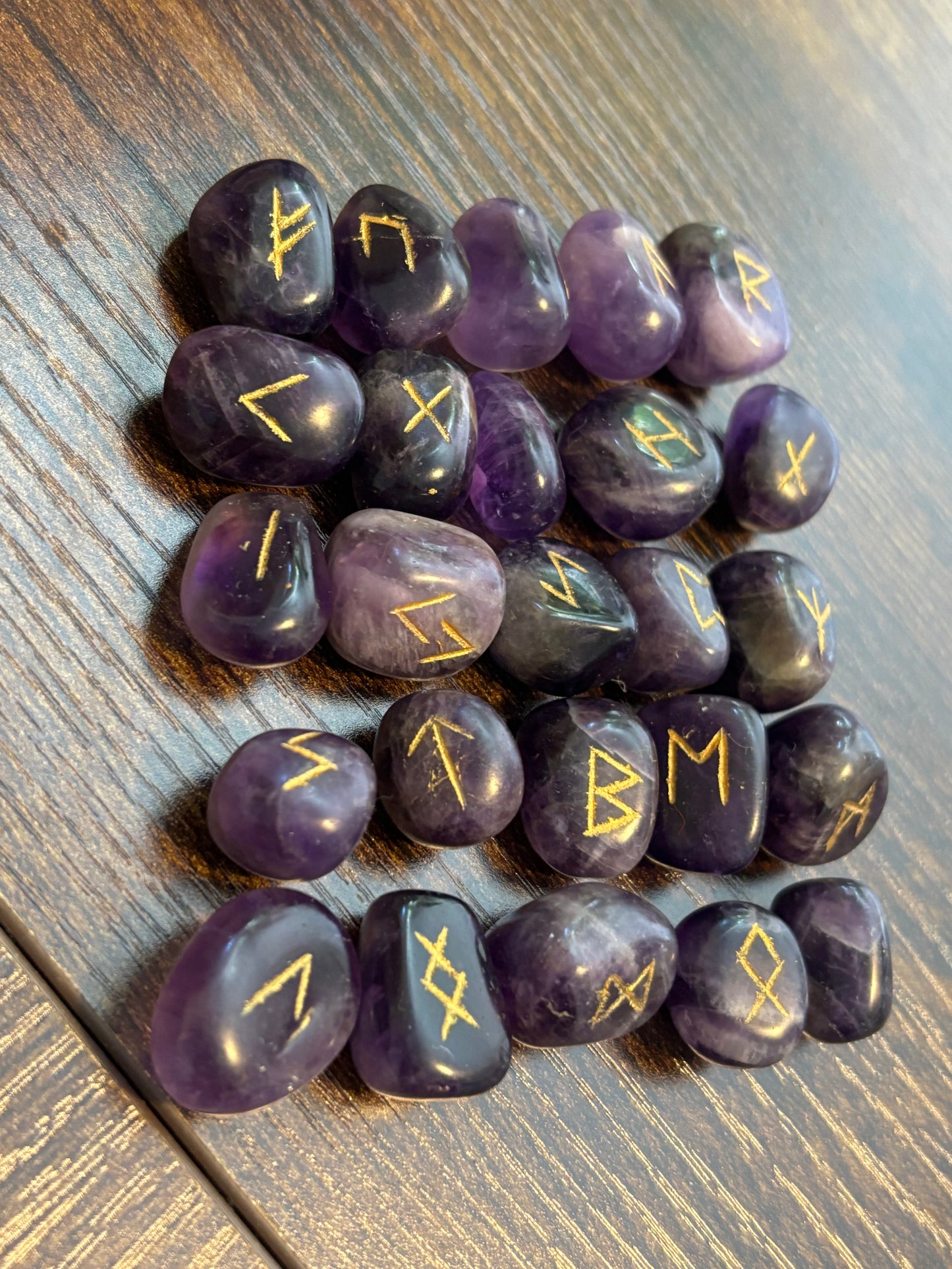 Amethyst Rune Stones Set Crystal with Elder Futhark Letterings - Set 1