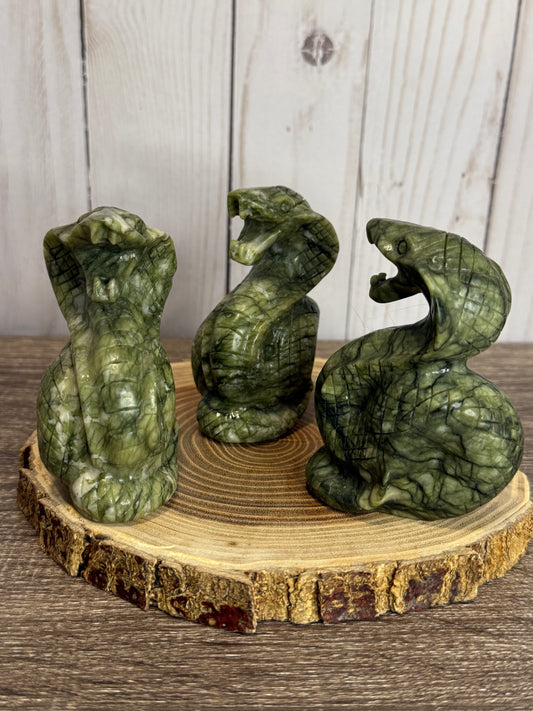 Cobra Snake Carvings - Green Jade
