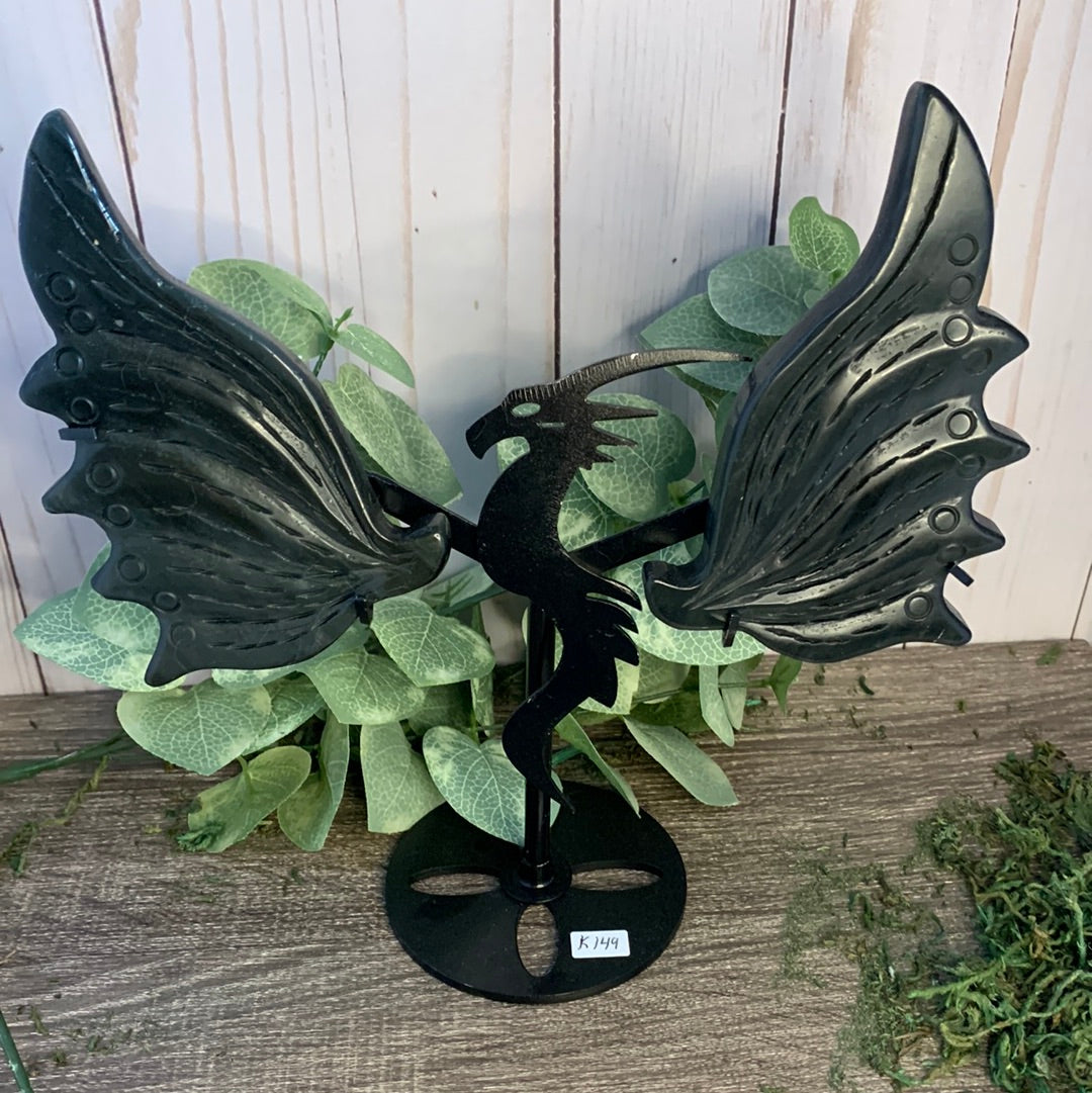 Dragon Wings on Stand - Black Obsidian Large