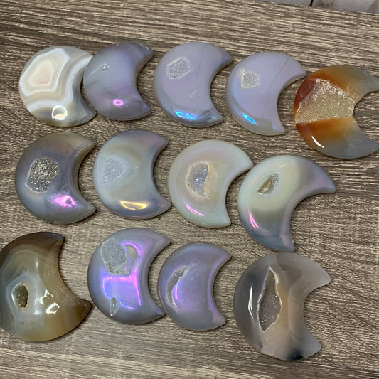 Moon Carvings - Agate with Druzy