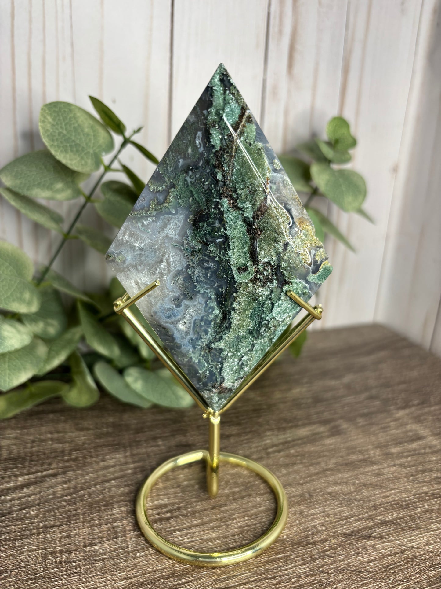 Moss Agate Diamonds with Stand