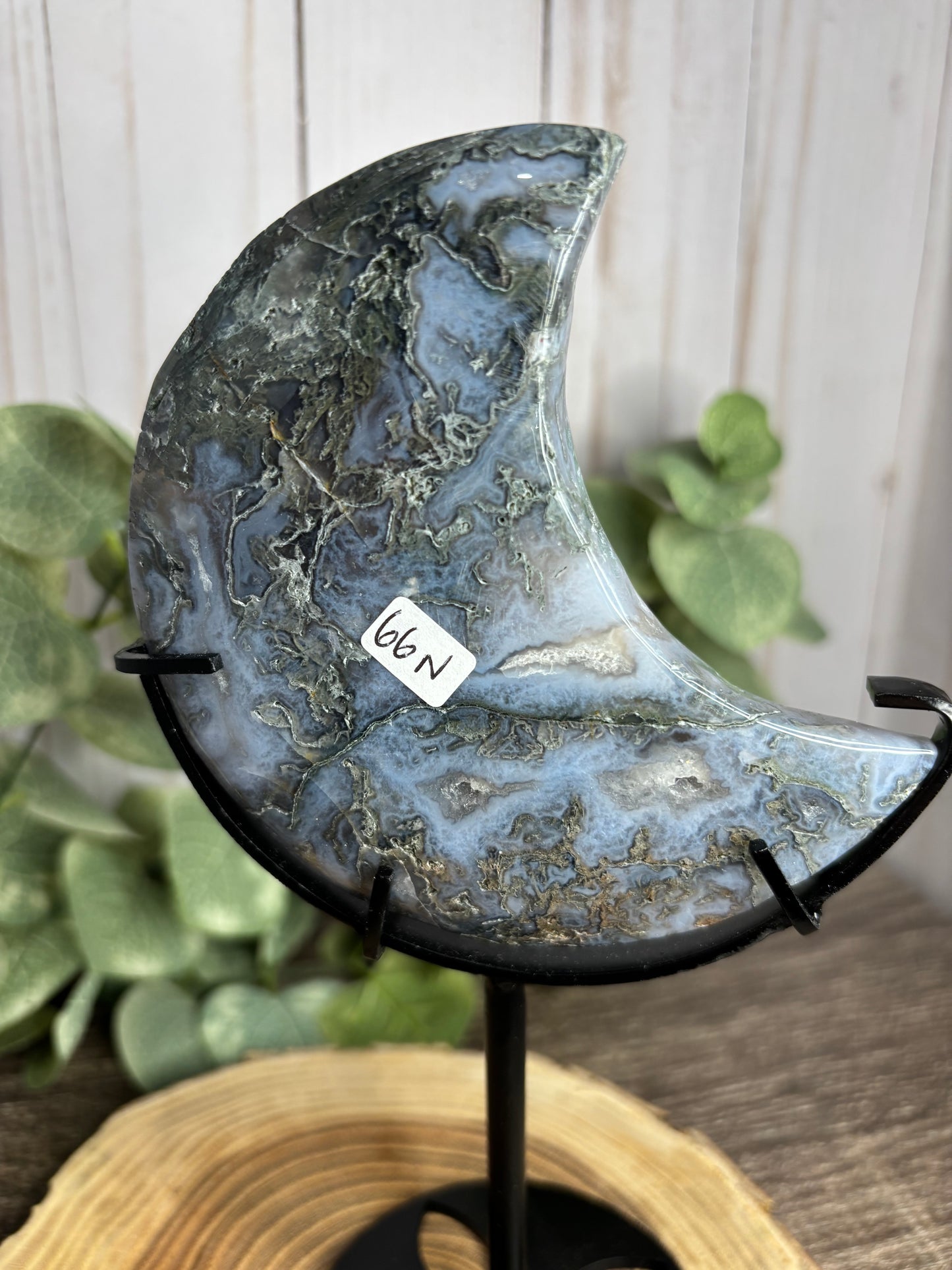 Moss Agate Moon on Stand