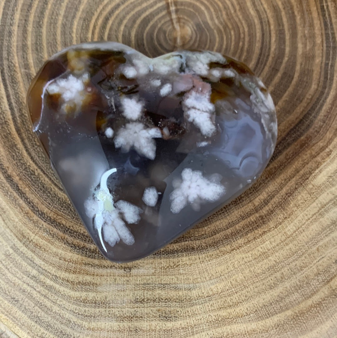 Black Flower Agate Hearts