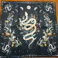 Altar Cloth - black snake, moon phase, colourful flowers and leaves