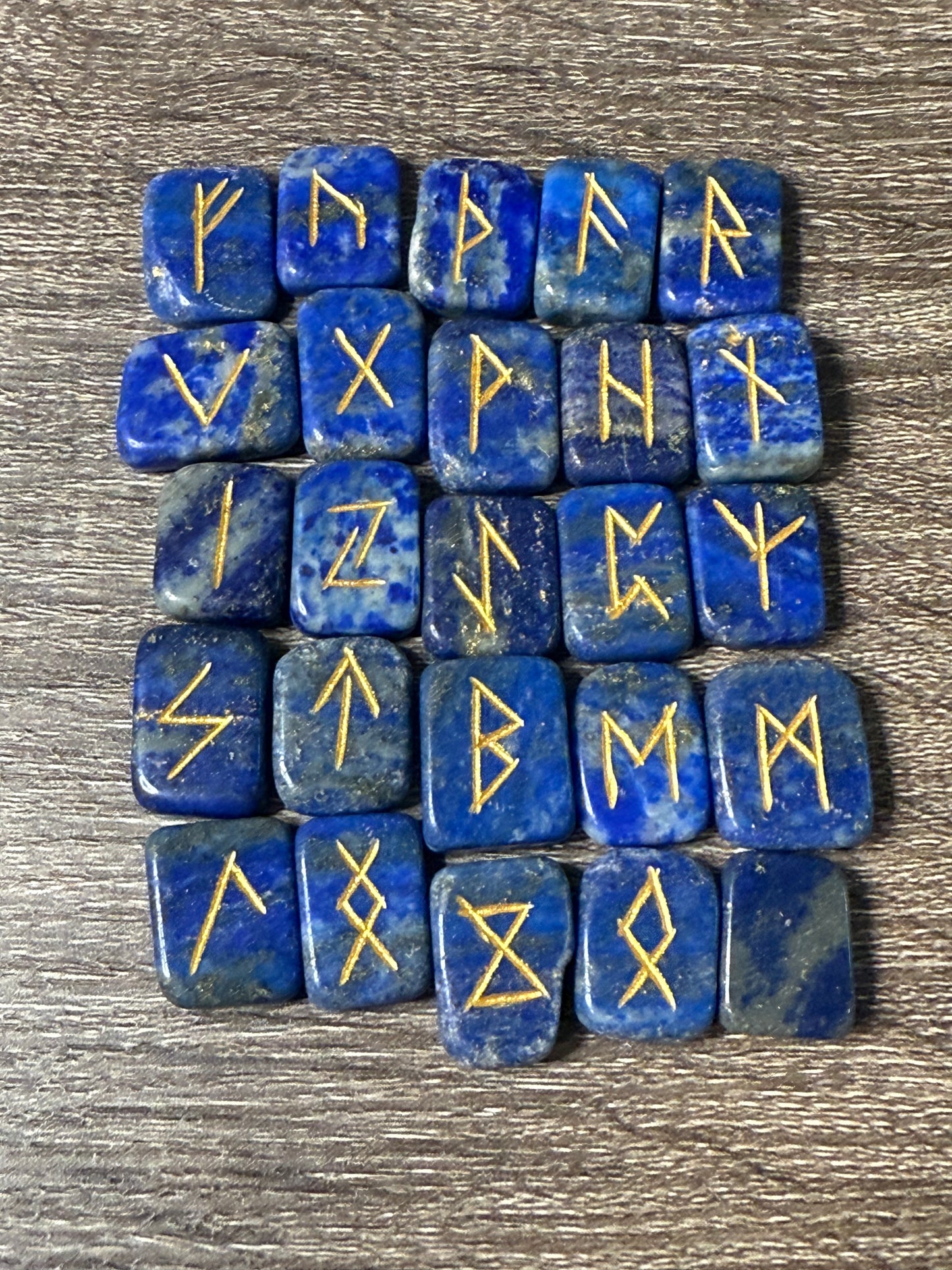 Lapis Lazuli Gemstone Rune Engraved Elder Futhark Lettering - Set 2