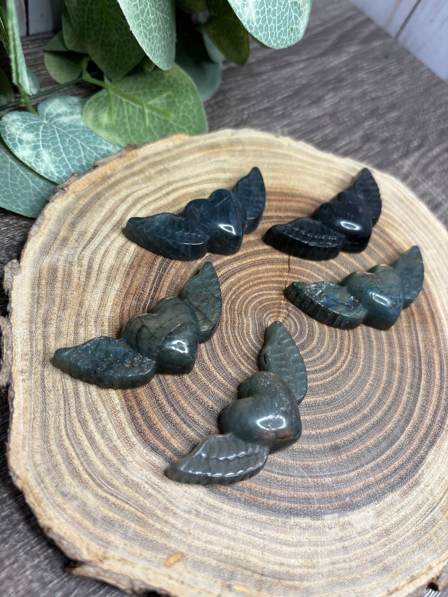 Wing and Heart Labradorite Carving