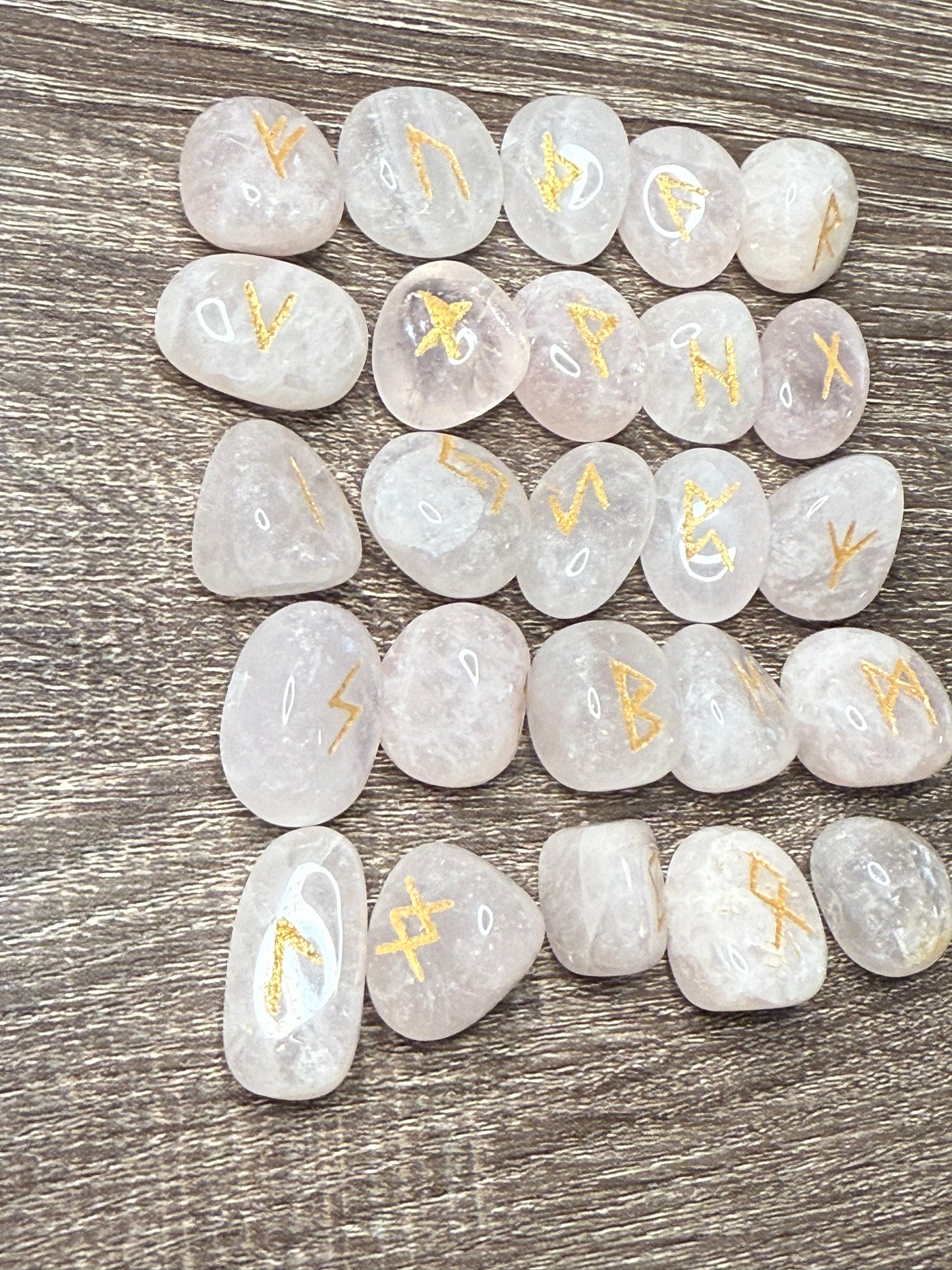 Rose Quartz Rune Stones Set #1 Crystal with Elder Futhark Letterings