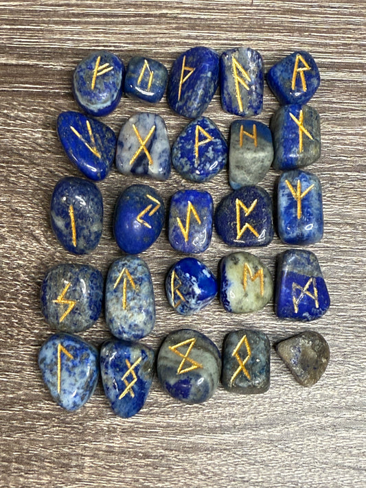 Lapis Lazuli Rune Engraved Elder Futhark Lettering - Set 1