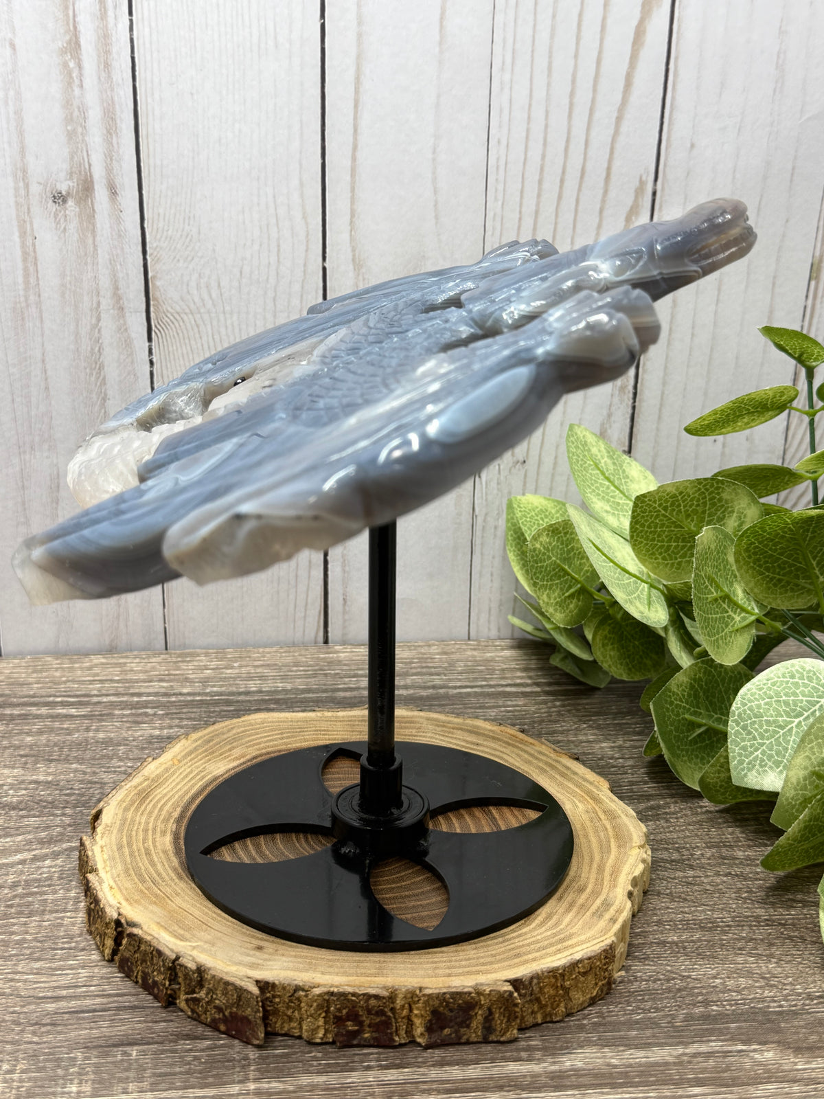 Agate Dragon on Black Stand that Rotates