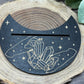 Card Stand, Card Holder, Card Board - Wooden Half Moon, Hands with Crystals (Black)
