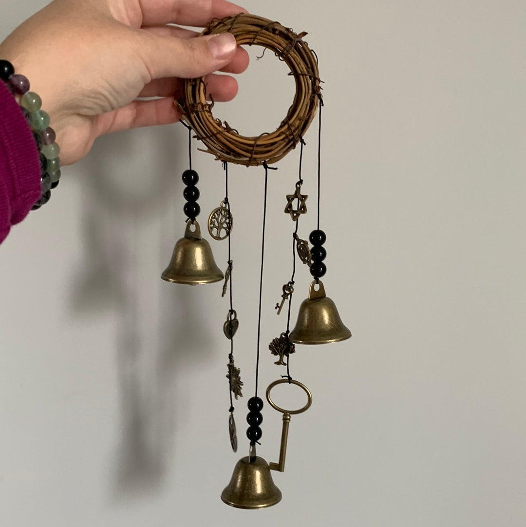 Witch Bells for Home Protection, 3 Bells & lots of charms (no bottle or crystal)