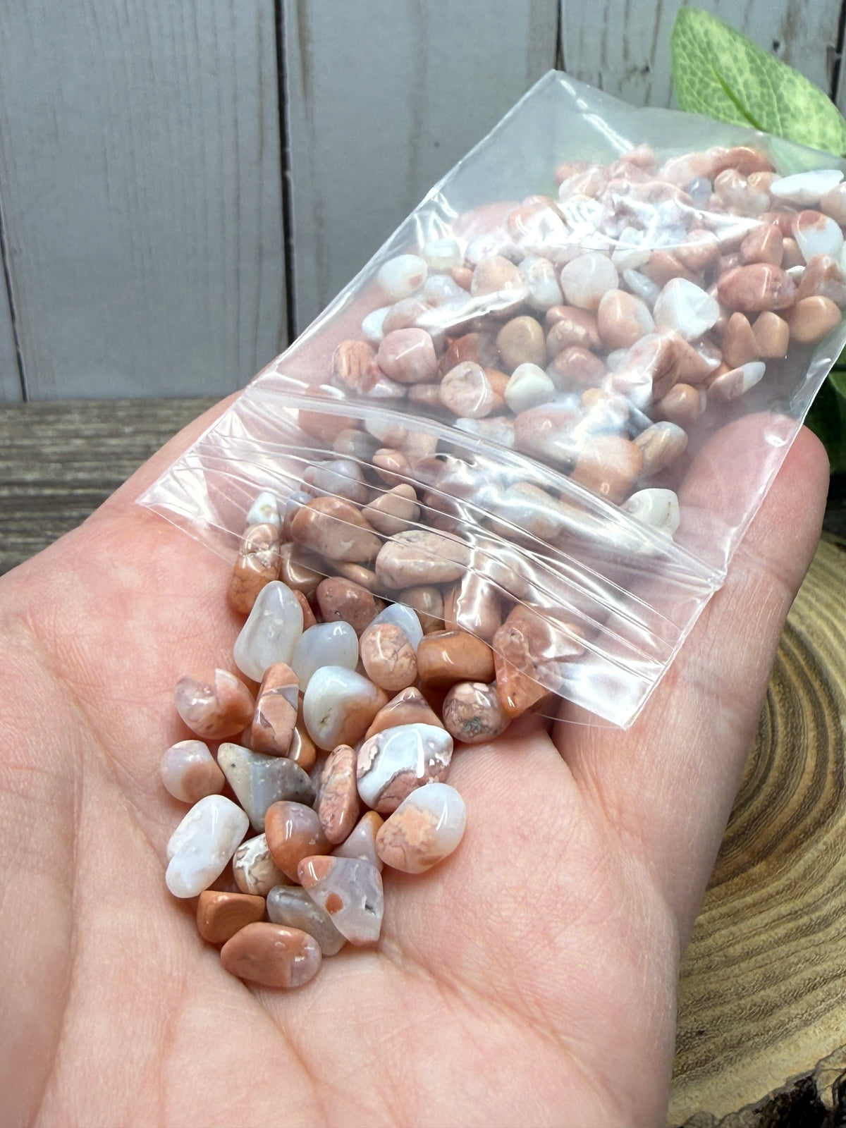 Pink Agate Crystal Chip Bag