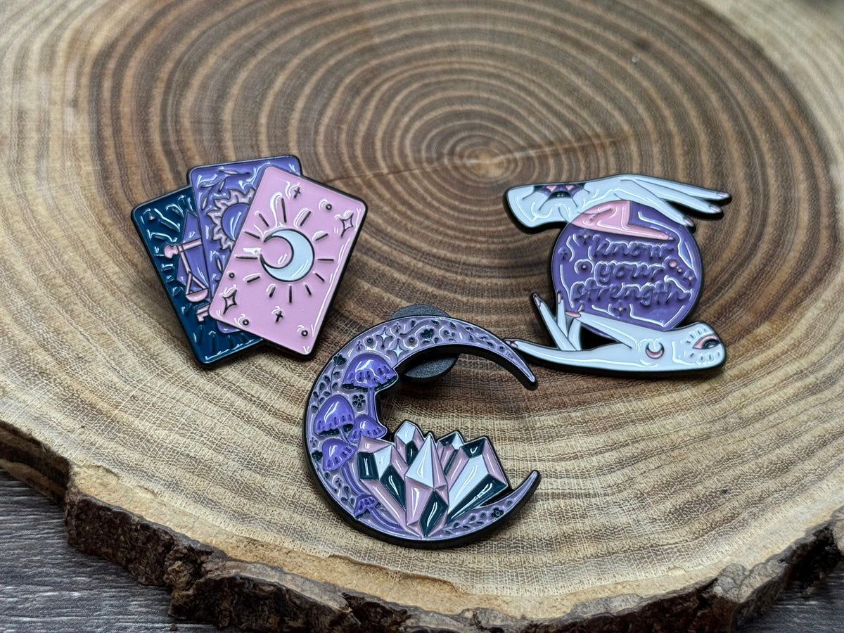 Mystical Pins - Crystal Ball, Cards, Crystals w Moon Pin