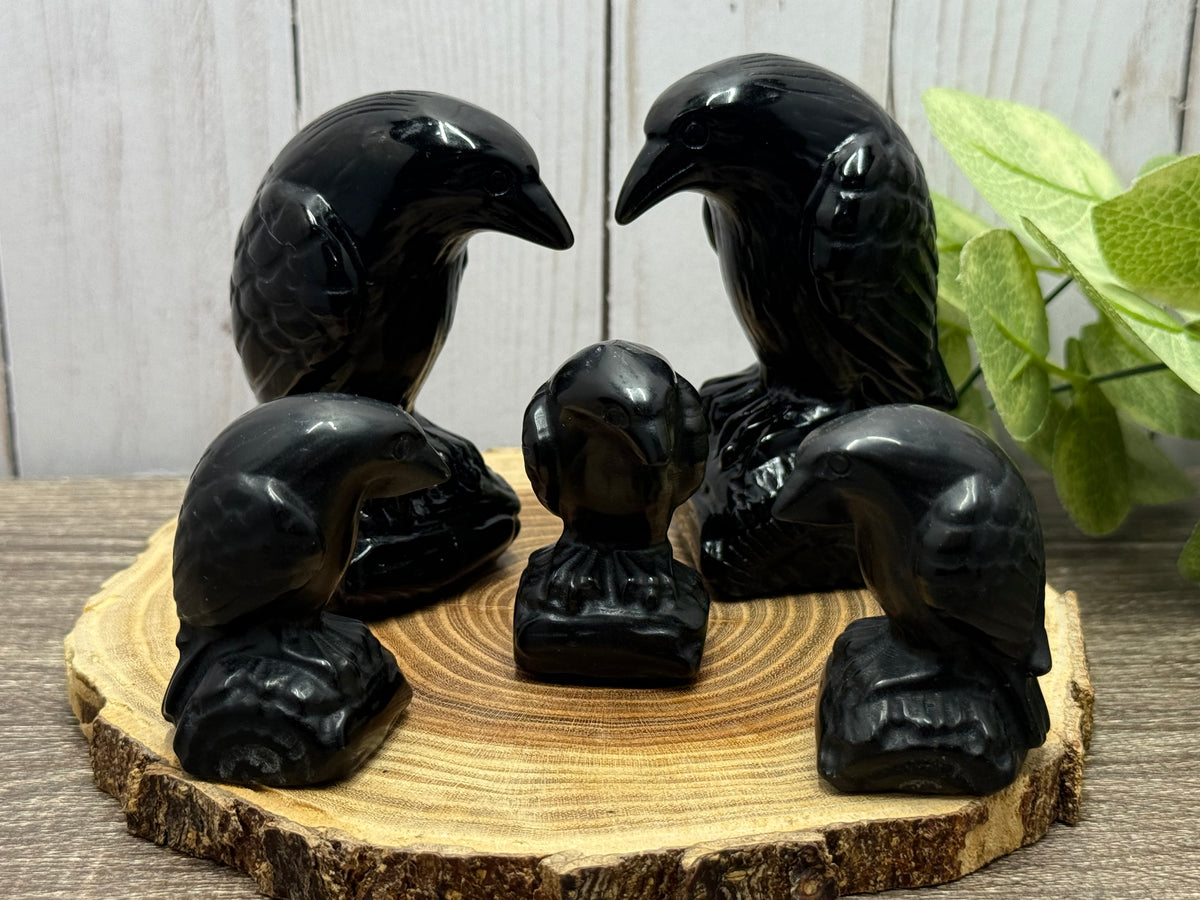 Obsidian Bird Carvings - Large and Medium