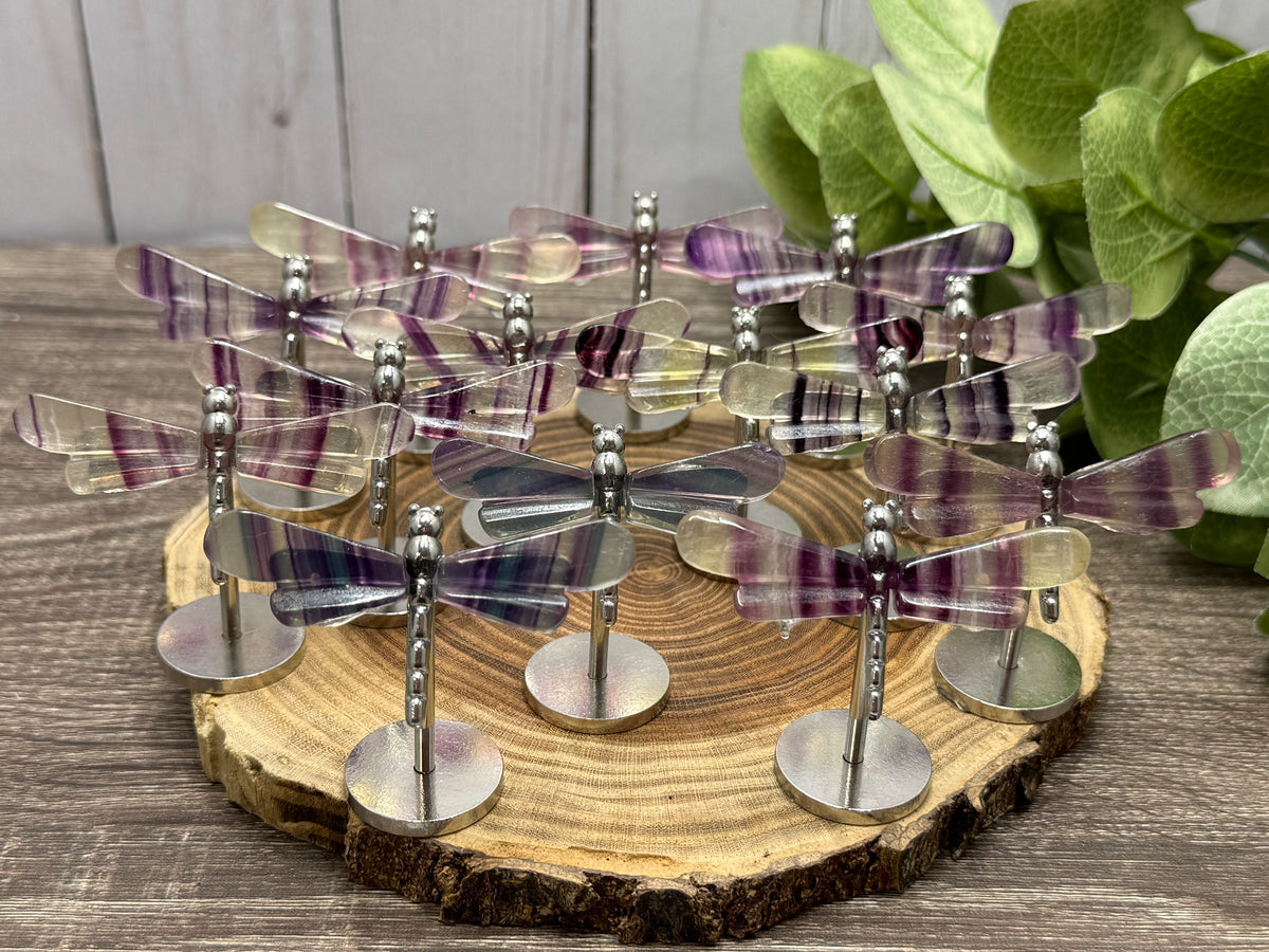 Small Dragonfly Wings on Stand - Fluorite