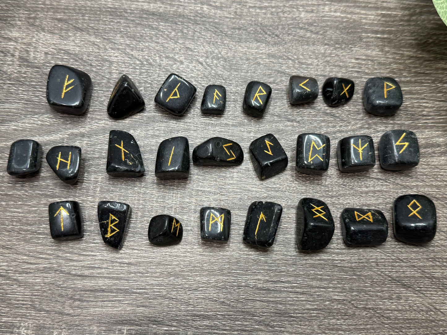Black Obsidian Rune Stones Set Crystal with Elder Futhark Letterings