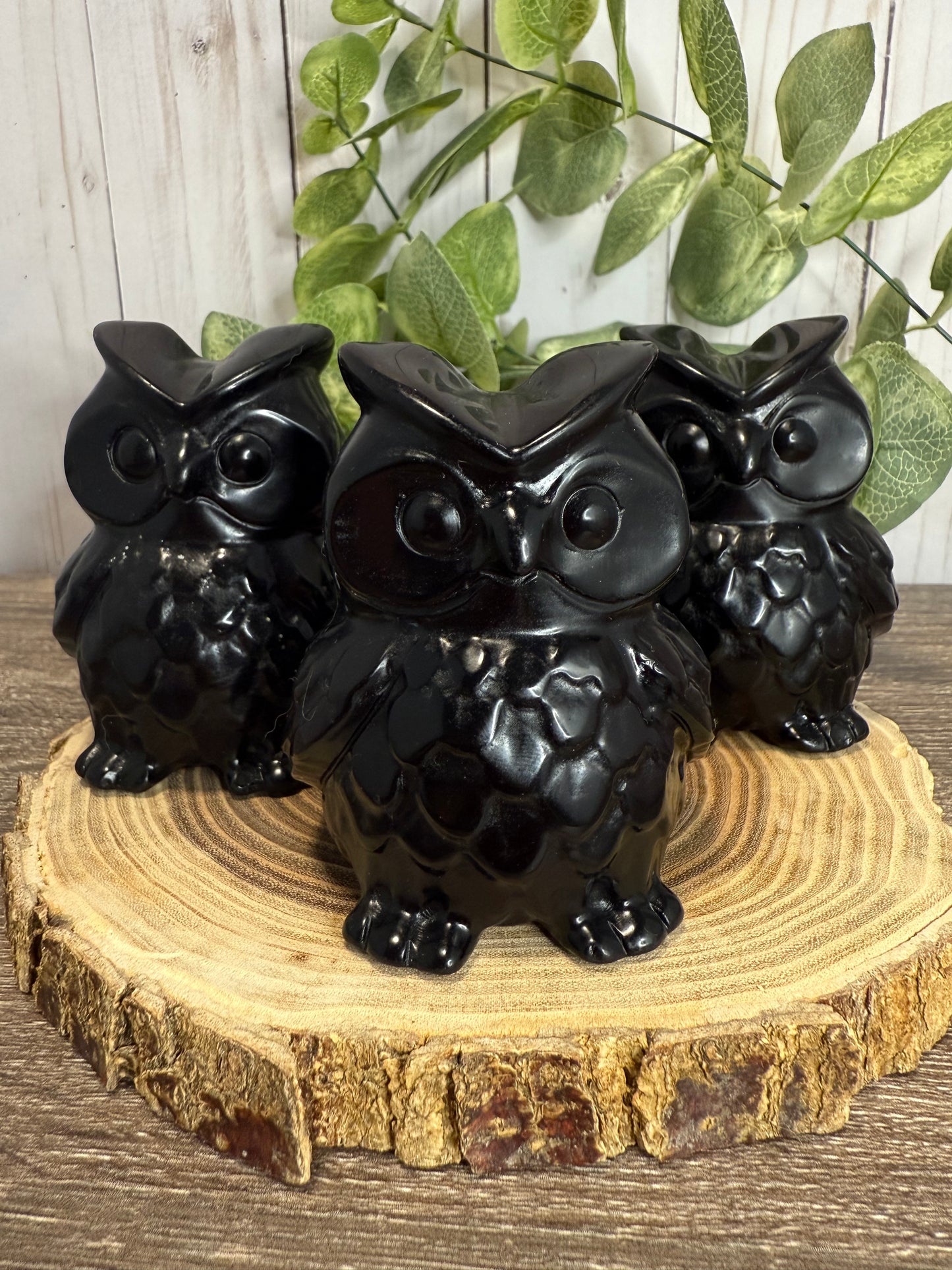 Large Owl Carvings - Black Obsidian