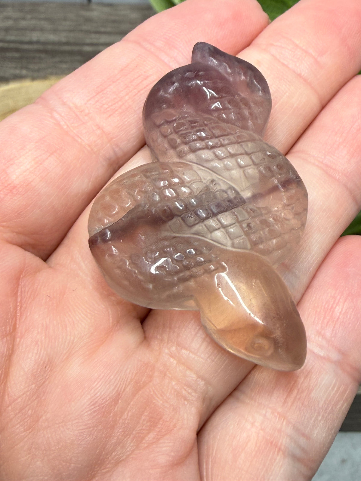 Snake Carving - Chevron Amethyst, Fluorite