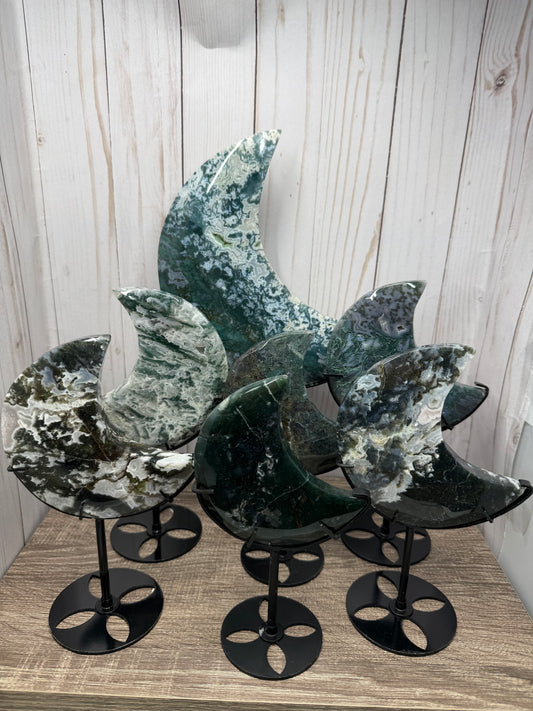 Moss Agate Moons on Stands (larger)