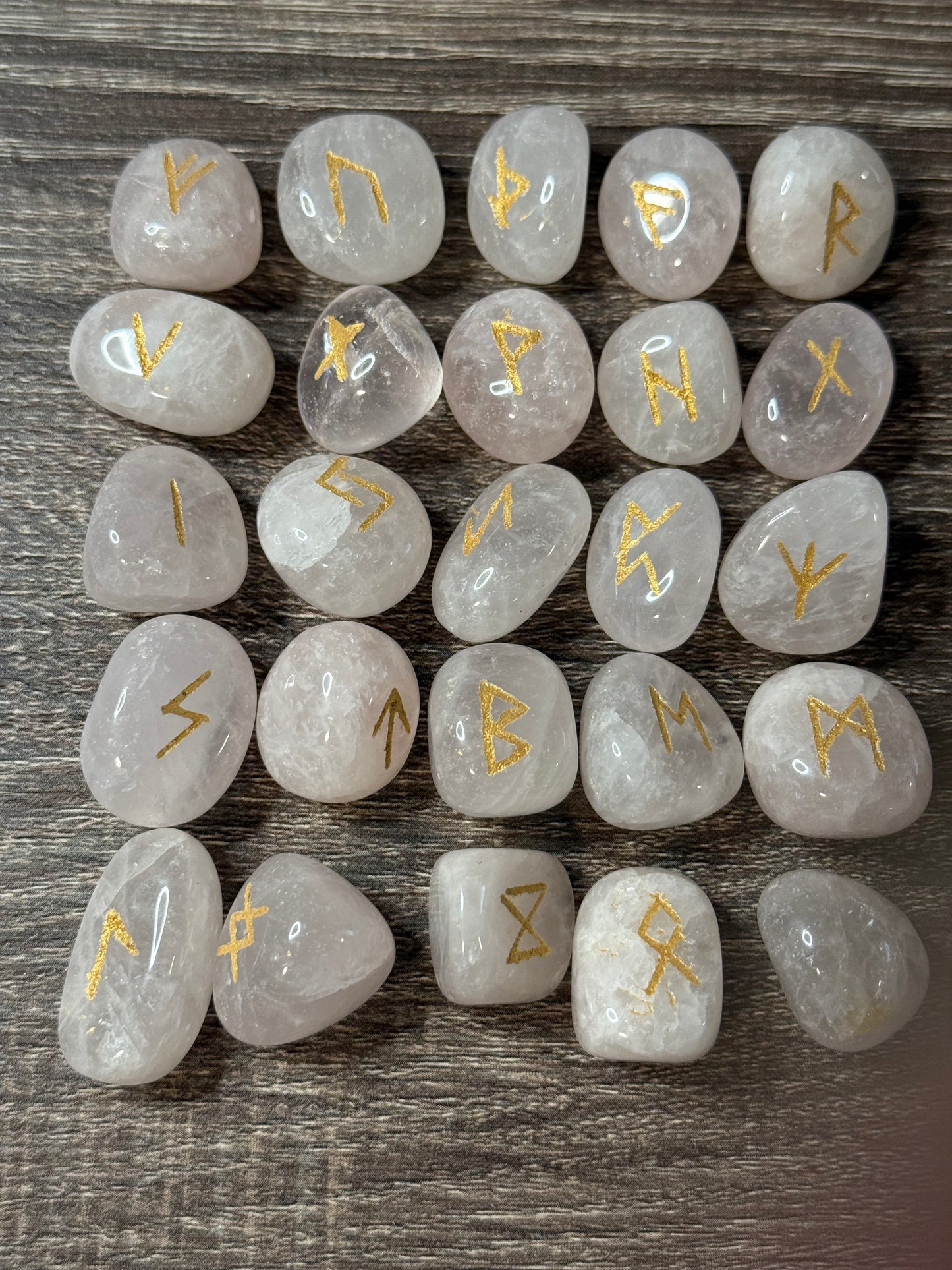 Rose Quartz Rune Stones Set #1 Crystal with Elder Futhark Letterings