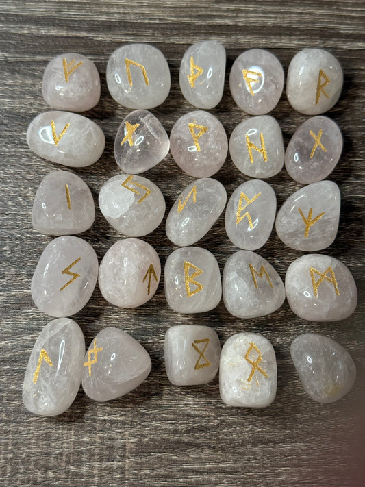 Rose Quartz Rune Stones Set #1 Crystal with Elder Futhark Letterings