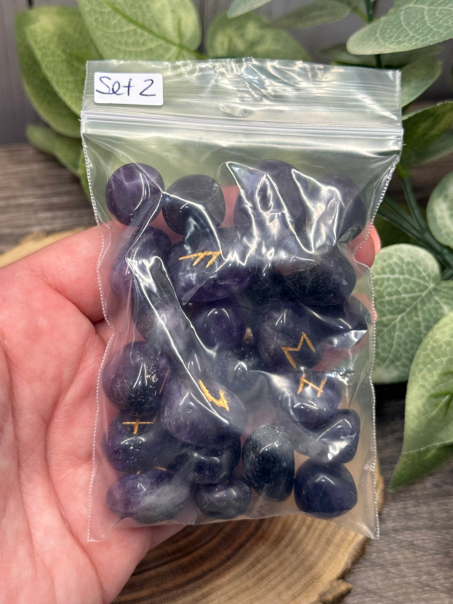 Amethyst Rune Stones Set Crystal with Elder Futhark Letterings - Set 2