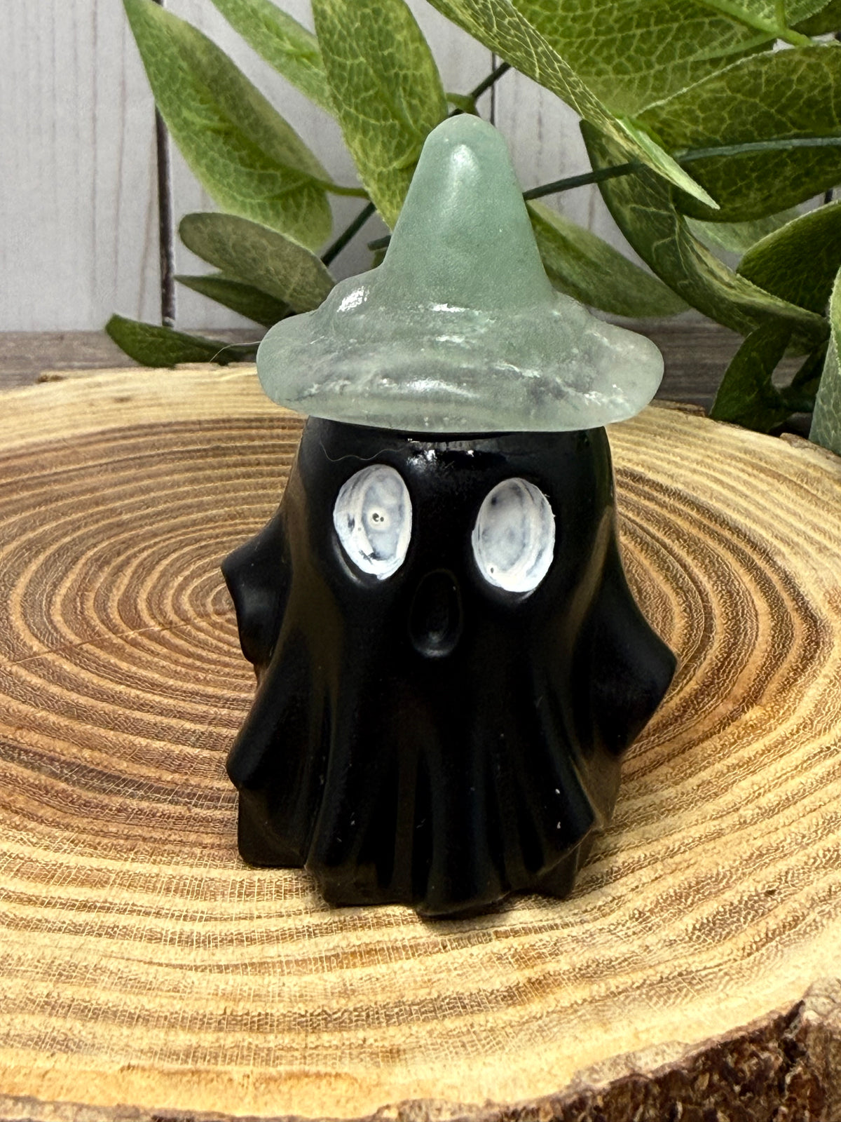 Obsidian Ghost Carving with Different Crystal Hats