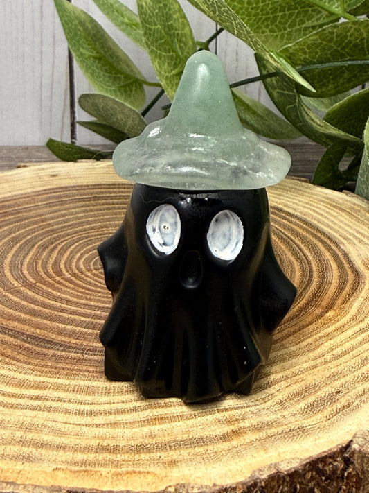 Obsidian Ghost Carving with Different Crystal Hats